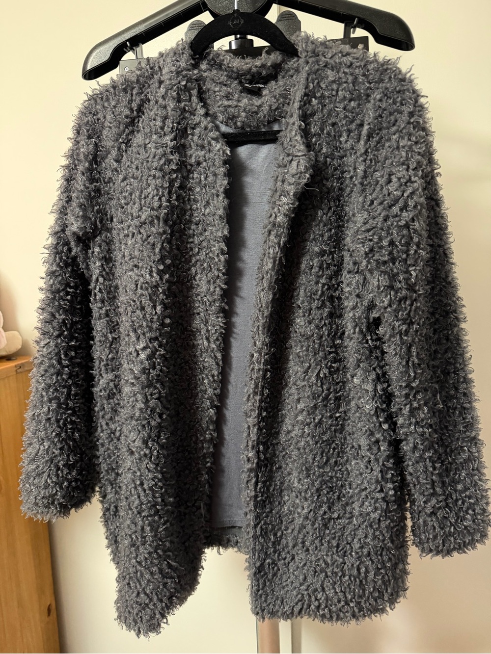 free press Charcoal Gray Teddy Faux-Sherpa Open Front Jacket